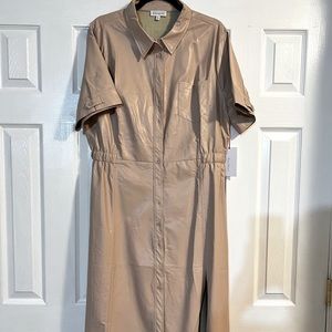 Cream Faux Leather Dress w/Split